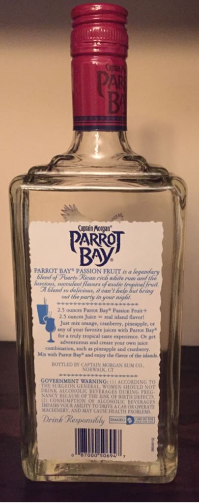 Captain Morgan Parrot Bay Passion Fruit Puerto Rican Rum - Captain Morgan Rum Co. (750 mL) alcohol collectible [Barcode 087000506947] - Main Image 2