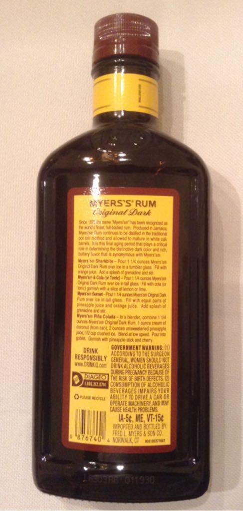 Myer’s Original Dark Rum - Myer’s Rum Company LTD (750 ml) alcohol collectible [Barcode 087000700451] - Main Image 2