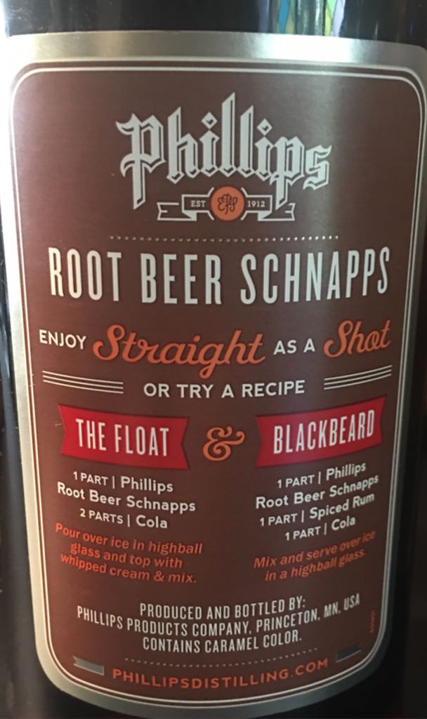 Phillips Root Beer Schnapps - Phillips Products Co (1L) alcohol collectible [Barcode 087116034617] - Main Image 2