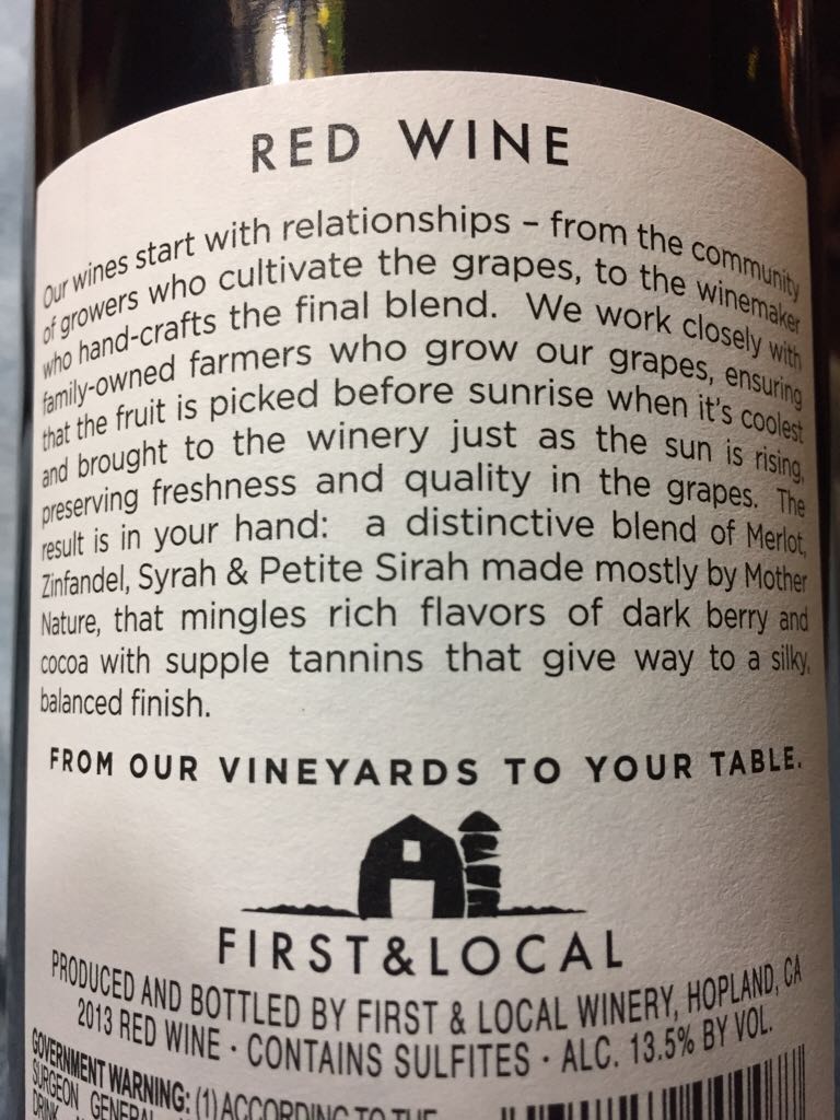 First & Local Red Wine - First & Local (750 mL) alcohol collectible [Barcode 031259000077] - Main Image 2