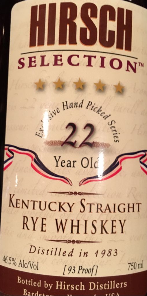 Hirsch Rye Whiskey 22 Years  - Hirsch (750 mL) alcohol collectible [Barcode 087229150167] - Main Image 1