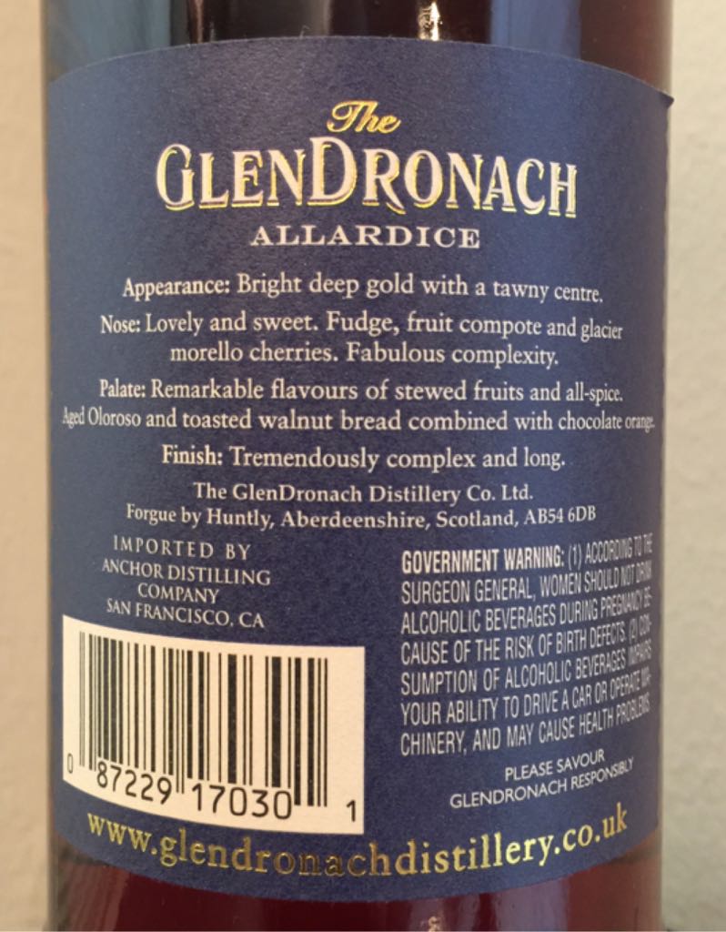 Alardice 18 - The Glendronach Distillery (750 mL) alcohol collectible [Barcode 087229170301] - Main Image 2