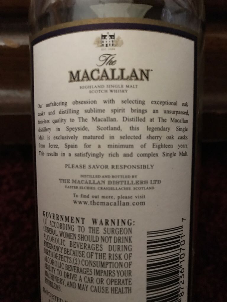 Macallan 18 Years - The Macallan Distillers (750 mL) alcohol collectible [Barcode 087236107017] - Main Image 2
