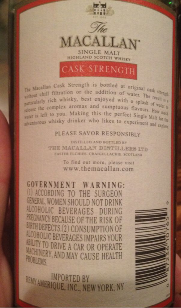 The Macallan Cask Strength - The Macallan Distillers (750 mL) alcohol collectible [Barcode 087236107659] - Main Image 2