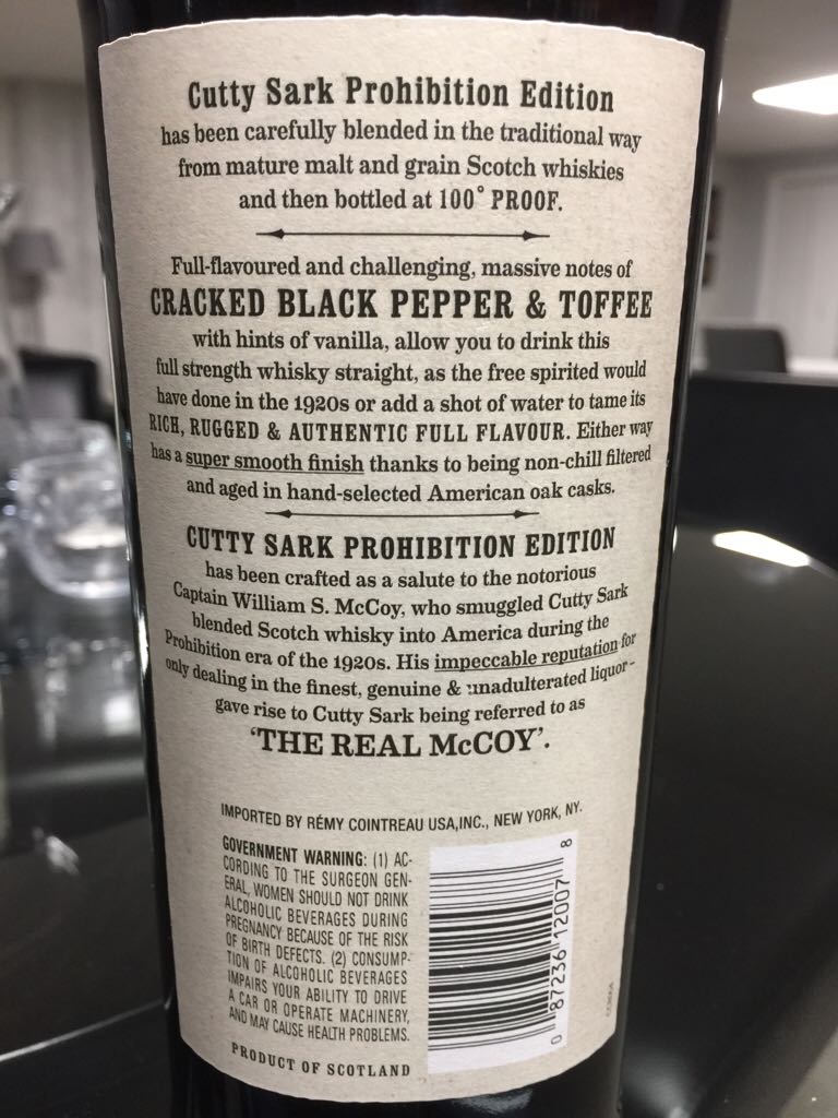 Curry Sark Prohibition Edition  - Cutty Sark Distillery (750 mL) alcohol collectible [Barcode 087236120078] - Main Image 2
