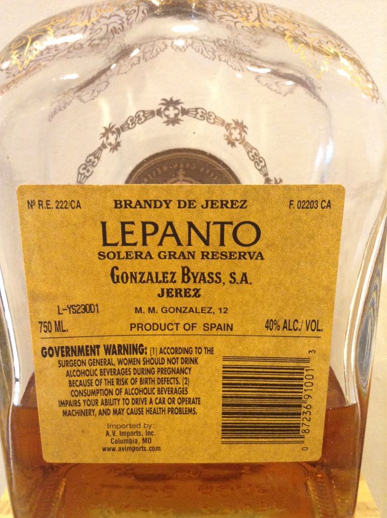 Lepanto Solera Gran Reserva - Gonzalez Byass Distribucion (750 mL) alcohol collectible [Barcode 087236910013] - Main Image 2