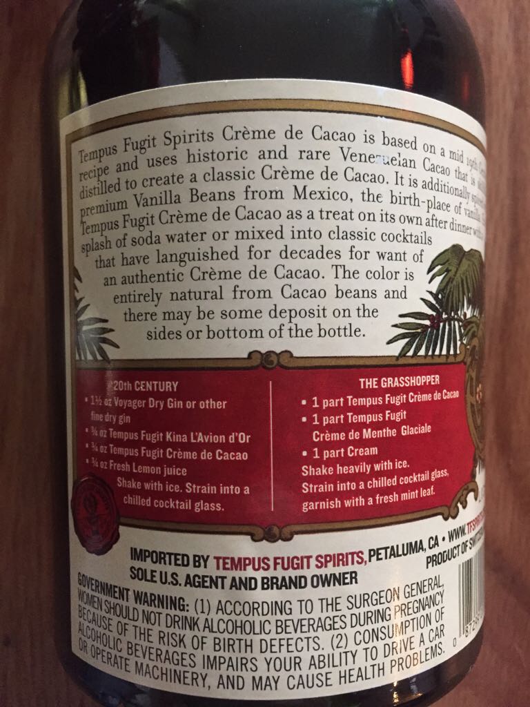 Tempus Fugit Crème de Cacao a la Vanille - Tempus Fugit Spirits (700 mL) alcohol collectible [Barcode 087299200038] - Main Image 2