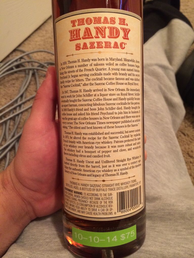 Thomas H. Handy Duplicates - Buffalo Trace (750 mL) alcohol collectible [Barcode 088004000035] - Main Image 2