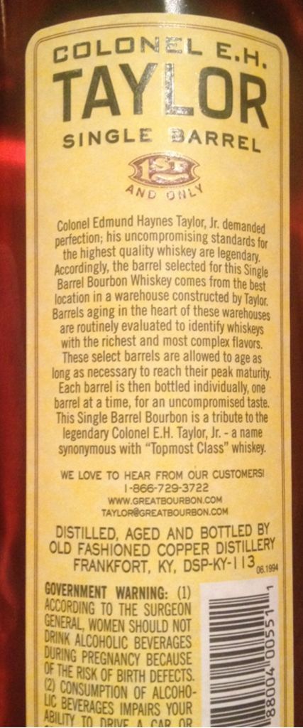 Colonel E.H. Taylor Single Barrel - Buffalo Trace Distillery (750 mL) alcohol collectible [Barcode 088004005481] - Main Image 2