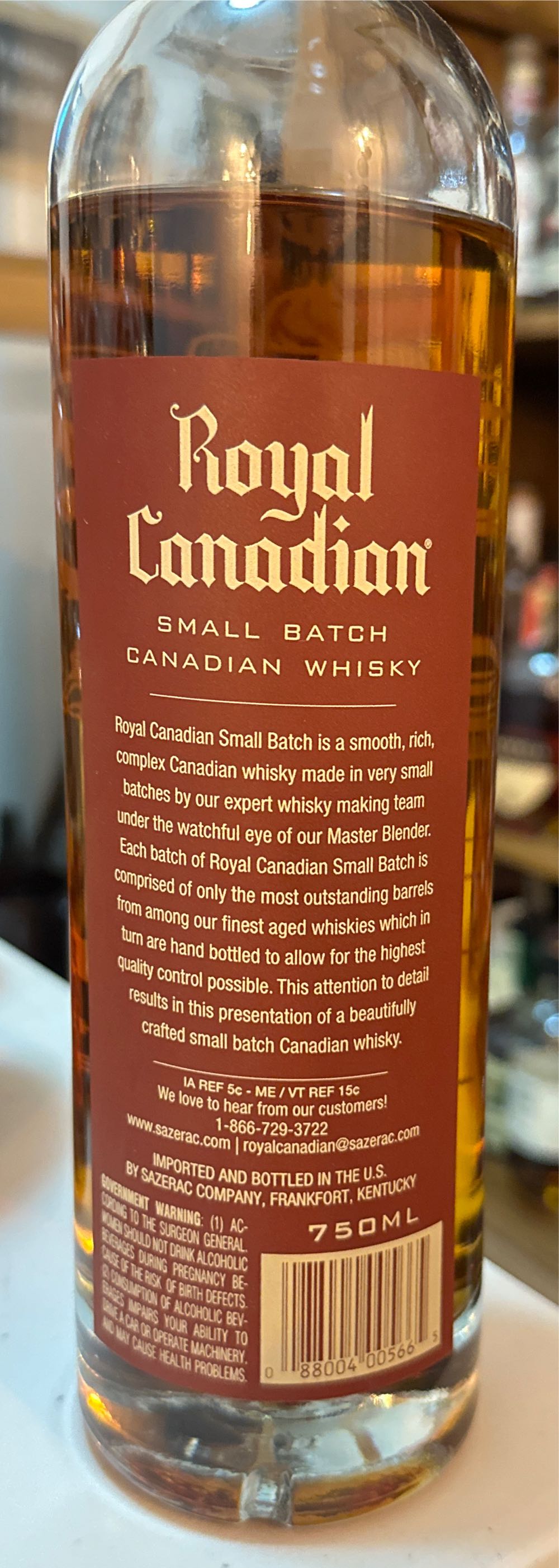 Royal Canadian - Sazerac Co, Frankfort, KY (750 mL) alcohol collectible [Barcode 088004005665] - Main Image 2