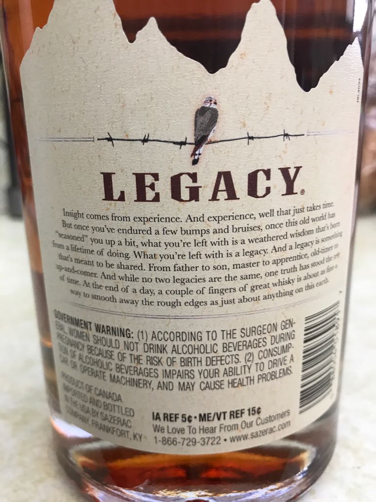 Legacy - Sazerac Co., Canada (750 mL) alcohol collectible [Barcode 088004018917] - Main Image 2