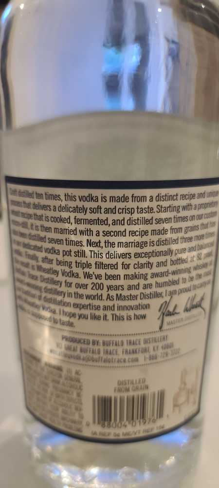 Wheatley Vodka - Buffalo Trace Distillery (750 mL) alcohol collectible [Barcode 088004019761] - Main Image 3