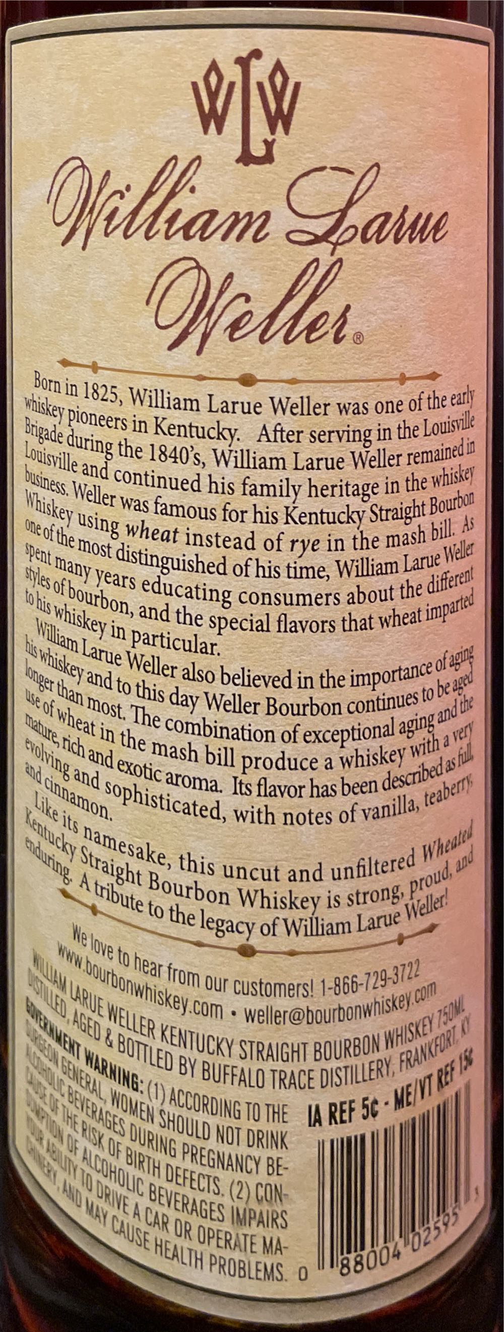 William Larue Weller - Buffalo Trace Distillery (750mL) alcohol collectible [Barcode 088004025953] - Main Image 4