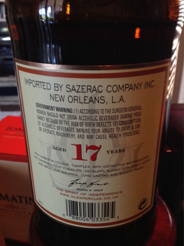 Glenfarclas 17 - J&G Grant Glenfarclas (750 mL) alcohol collectible [Barcode 088004033545] - Main Image 2