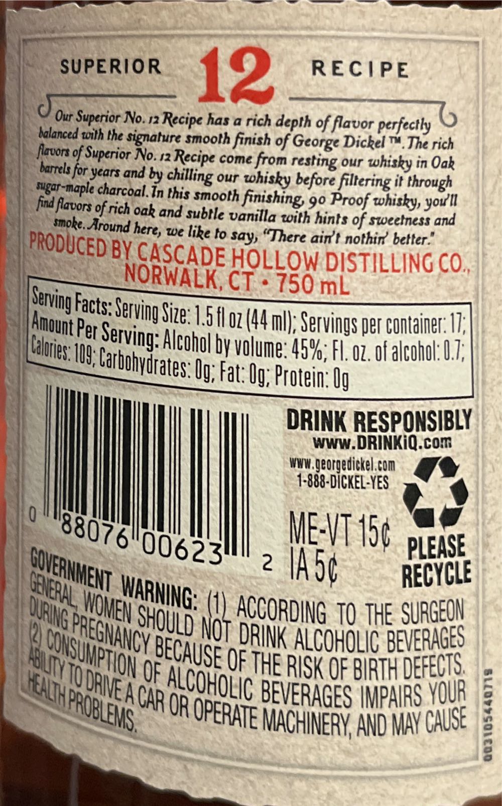 George Dickel Signature Recipe - George Dickel & Co. (750mL) alcohol collectible [Barcode 088076006232] - Main Image 3