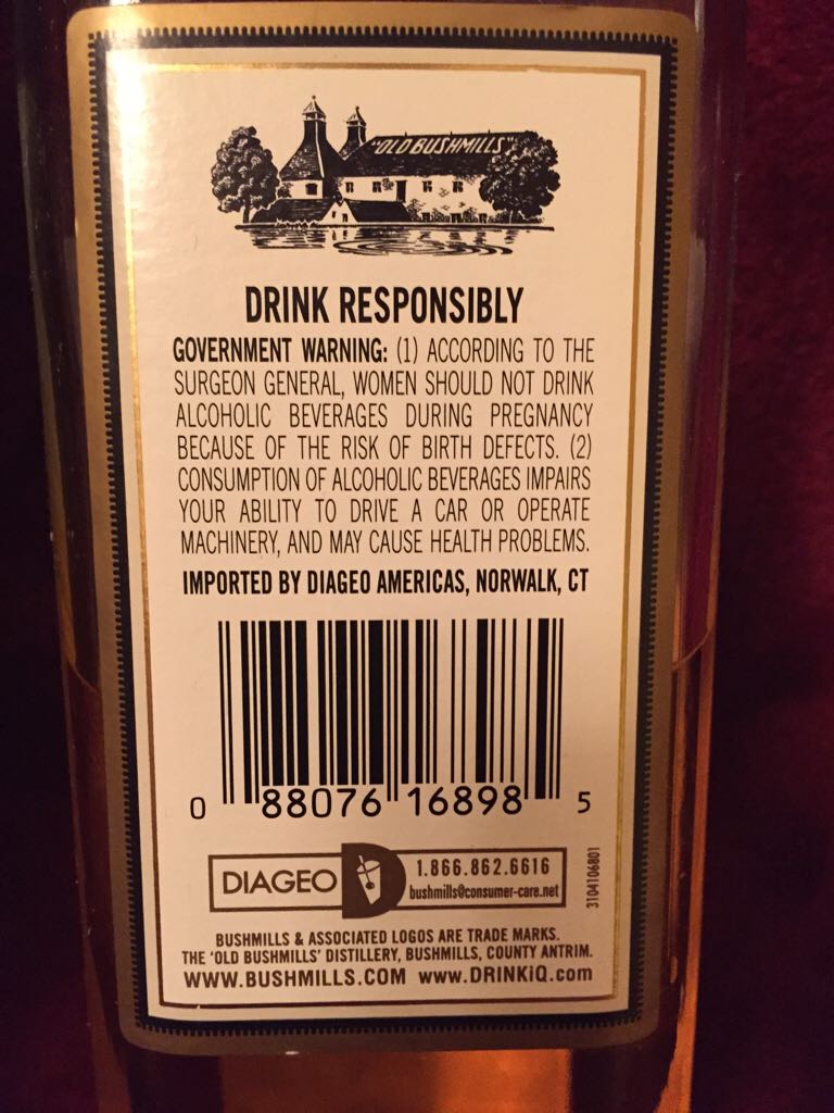 Bushmills Irish Whiskey - Bushmills Distillery (750 mL) alcohol collectible [Barcode 088076168985] - Main Image 2