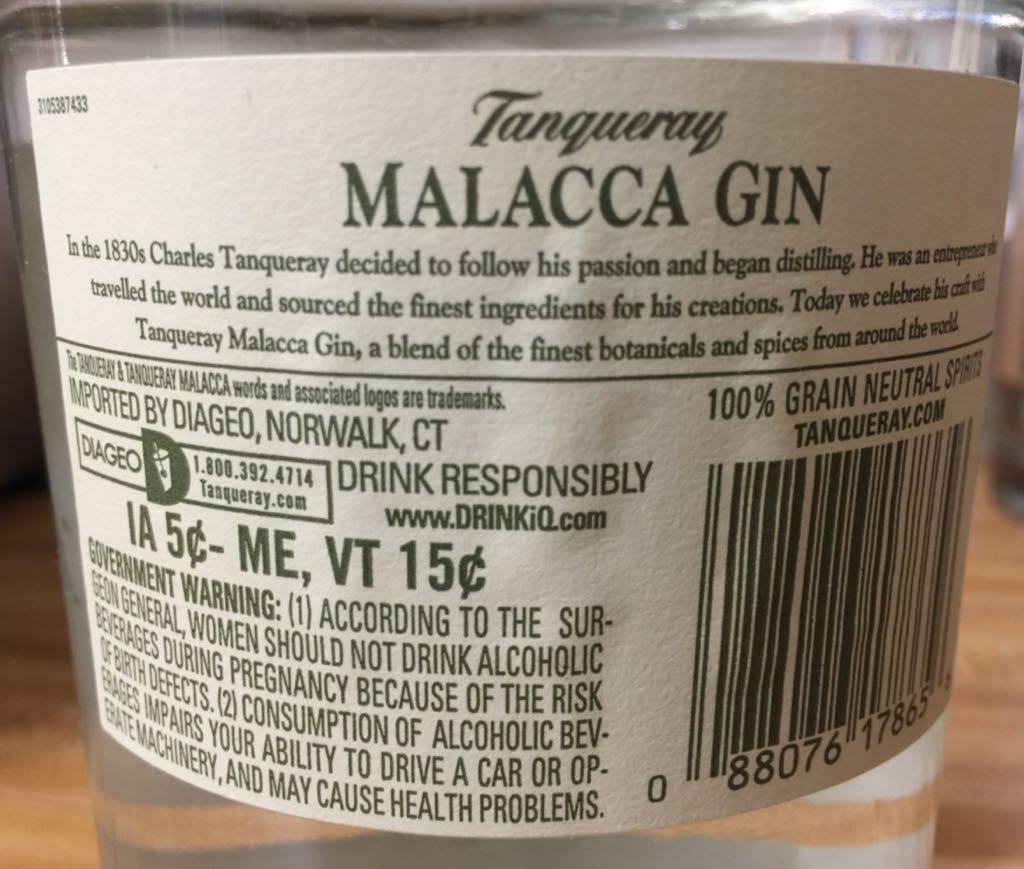 Tanqueray Malacca Gin Limited Edition - Charles Tanqueray & Co. (1L) alcohol collectible [Barcode 088076178656] - Main Image 2