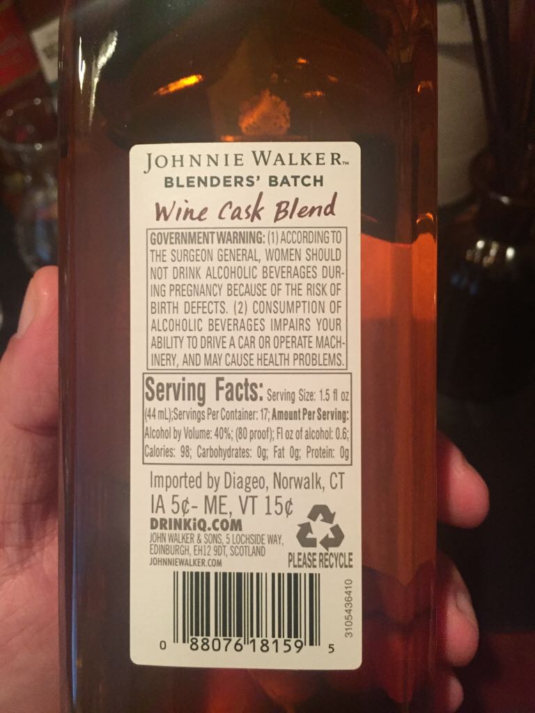 Johnnie Walker Wine Cask Blend - Johnnie Walker (750 mL) alcohol collectible [Barcode 088076181595] - Main Image 2
