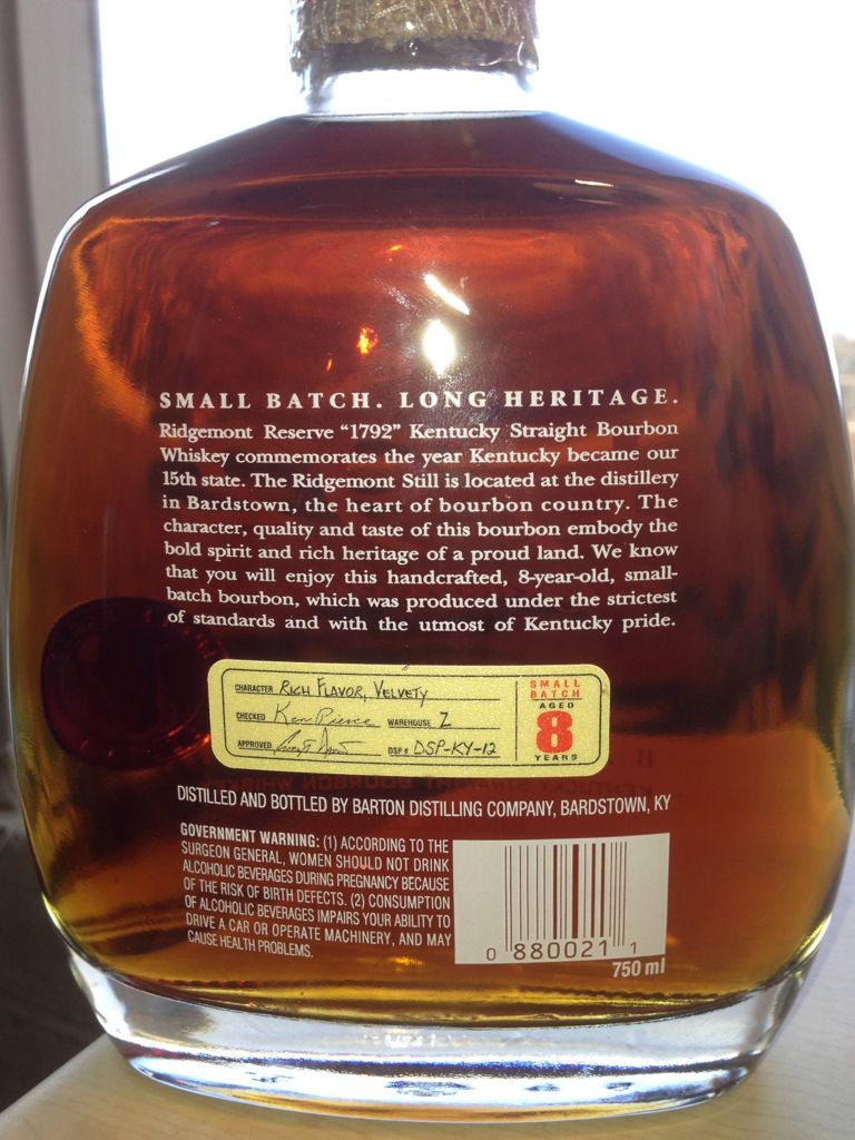 1792 Ridgemont Reserve El Cerrito Select 2012 - Barton Distilling Company (750 mL) alcohol collectible [Barcode 088100000021] - Main Image 2