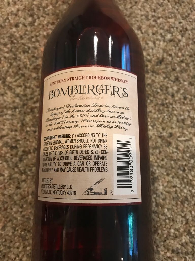 Bomberger’s Declaration Bourbon - Michter’s Distillery (750 mL) alcohol collectible [Barcode 039383009904] - Main Image 2