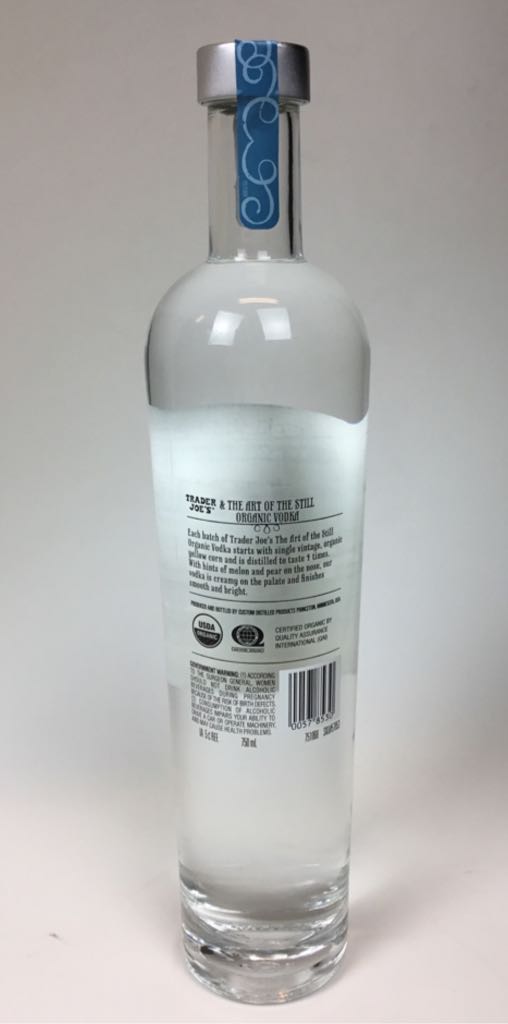 Trader Joe’s The Art Of The Still Organic Vodka - Custom Distilled Products (750 mL) alcohol collectible [Barcode 00578530] - Main Image 2