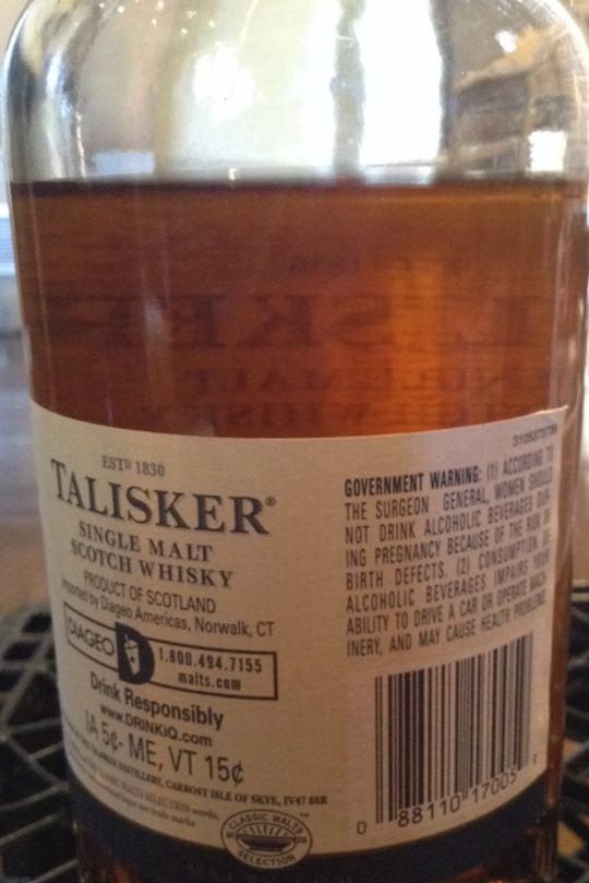 Talisker Aged 10 Yr - The Talisker Distillery (750 mL) alcohol collectible [Barcode 088110170059] - Main Image 2