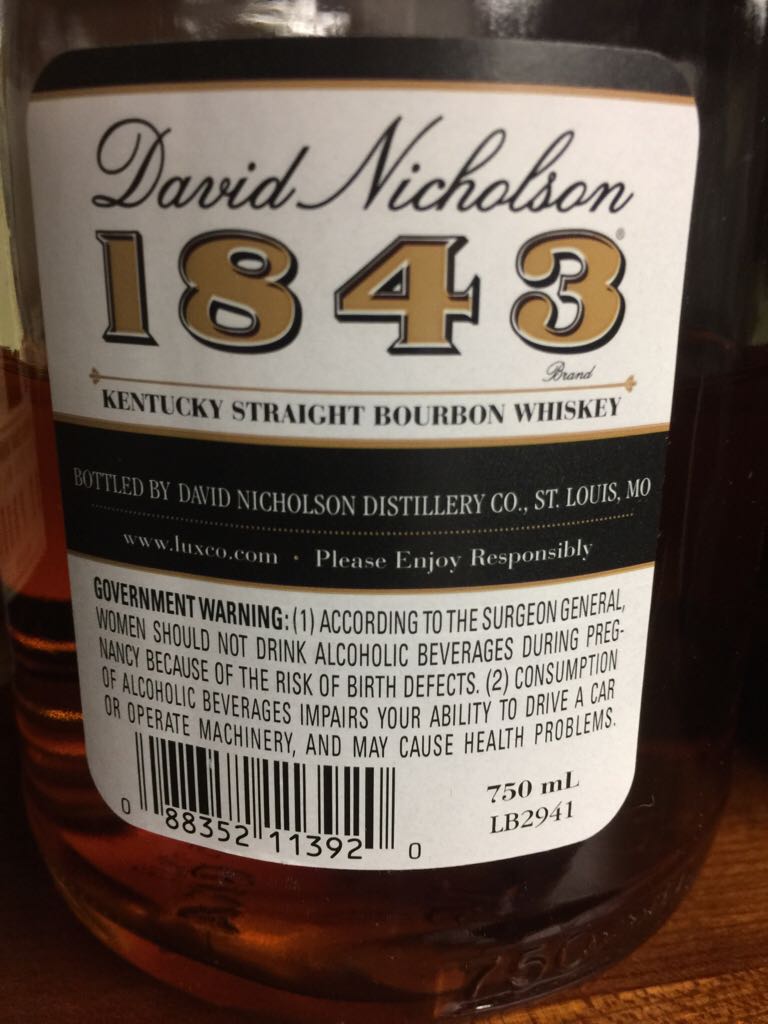 David Nicholson 1843 - David Nicholson Distillery Co. (750mL) alcohol collectible [Barcode 088352113920] - Main Image 2