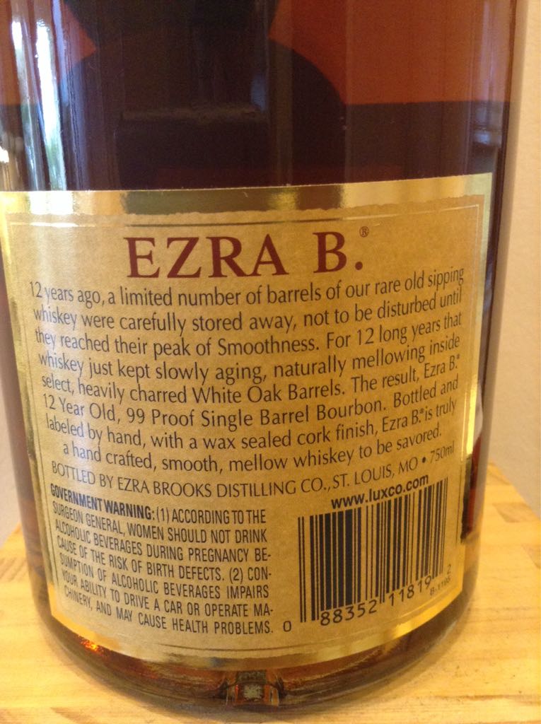 Ezra B. 12 YR Single Barrel - Ezra Brooks (750  mL) alcohol collectible [Barcode 088352118192] - Main Image 2