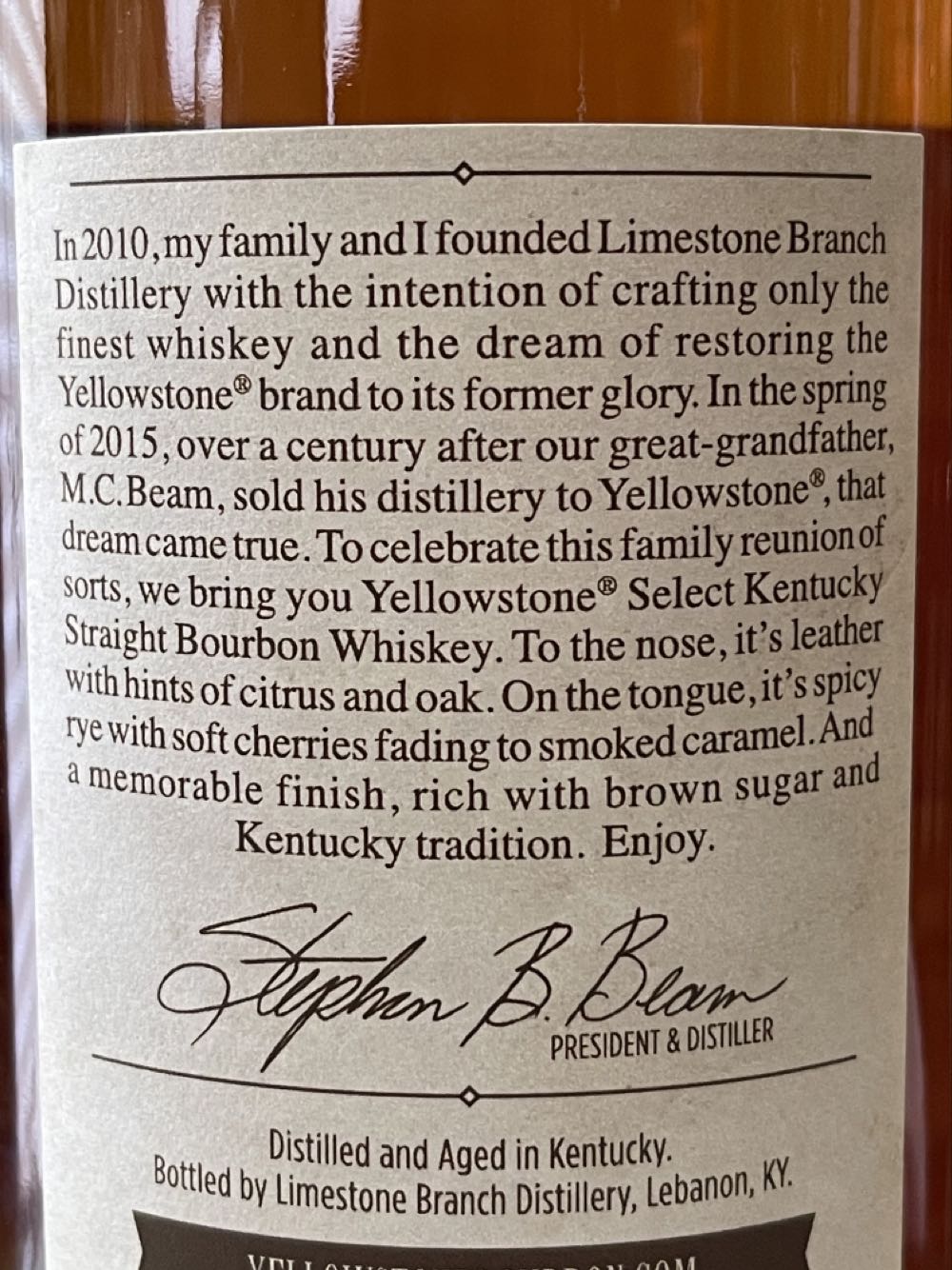 Yellowstone Select - Limestone Branch Distillery (750 mL) alcohol collectible [Barcode 088352130798] - Main Image 4