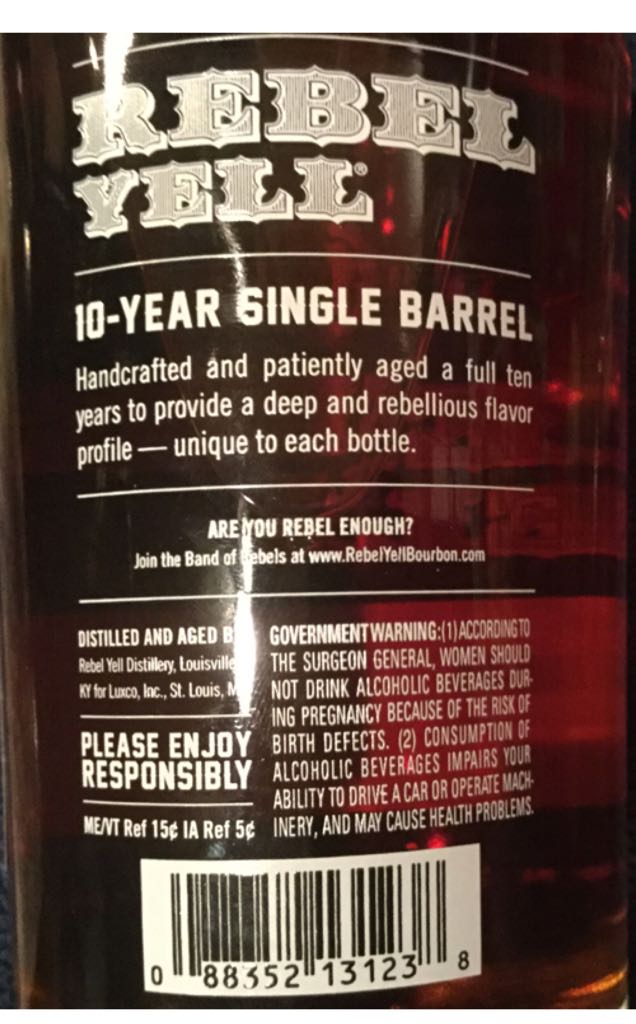 Rebel Yell Single Barrel 10 Year - Lux Row Distllery (750mL) alcohol collectible [Barcode 088352131238] - Main Image 2
