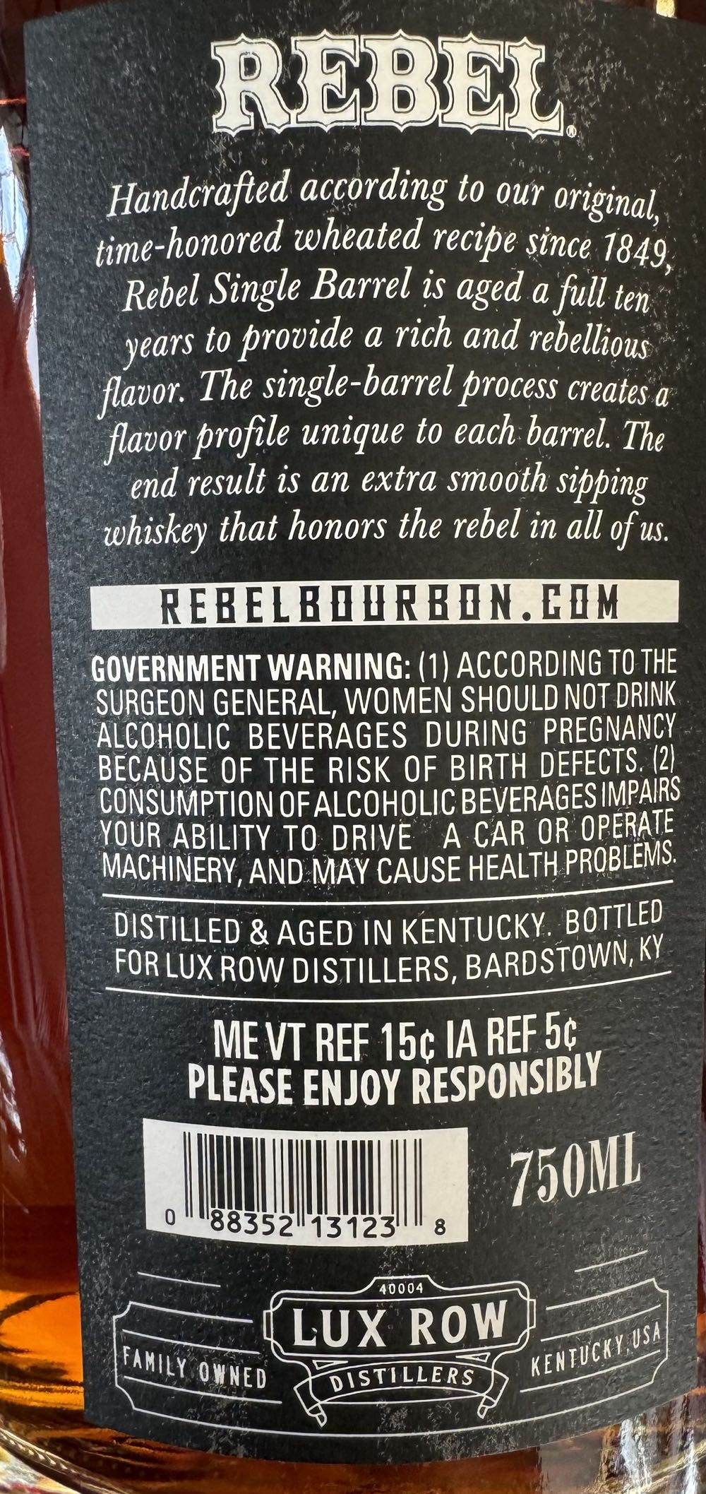 Rebel Yell Single Barrel 10 Year - Lux Row Distllery (750mL) alcohol collectible [Barcode 088352131238] - Main Image 4