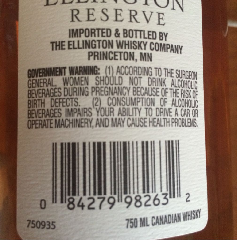 ELLINGTON  - Ellington (750 mL) alcohol collectible [Barcode 088487000089] - Main Image 2