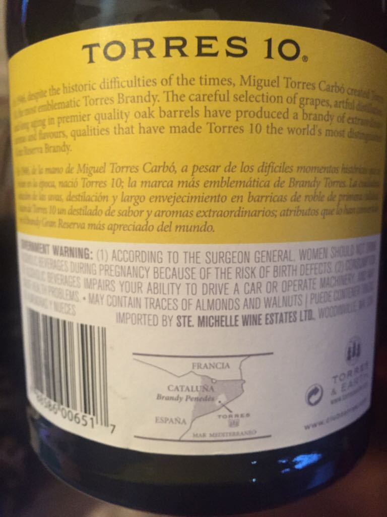 Torres 10 - Miguel Torres S.A. (750 mL) alcohol collectible [Barcode 088586006517] - Main Image 2