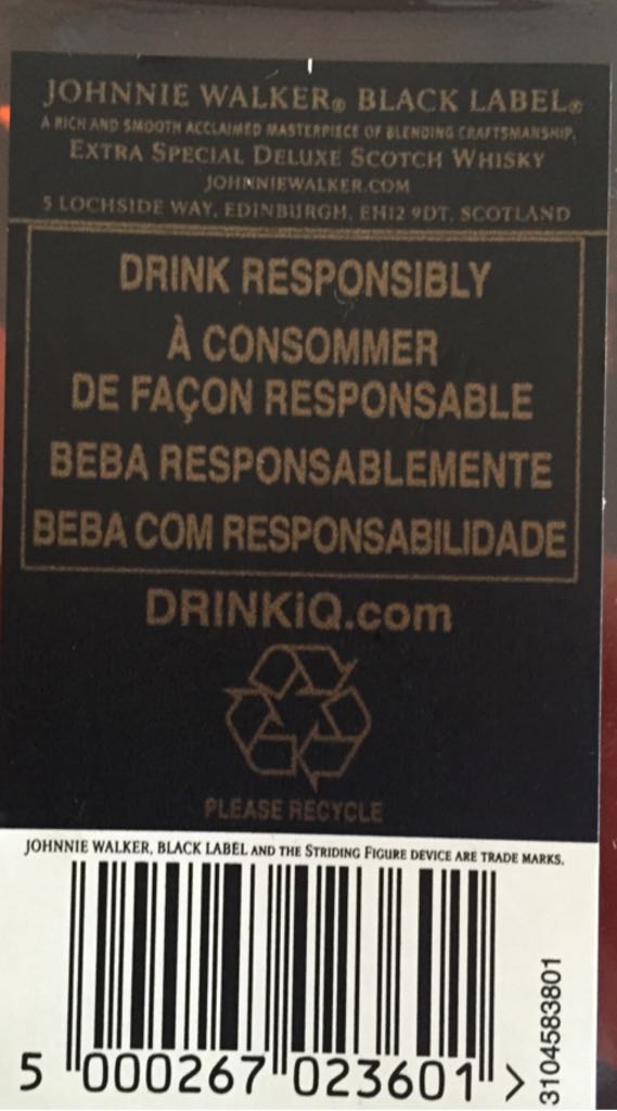 Johnnie Walker Black Label - Johnnie Walker & Sons (50 mL) alcohol collectible [Barcode 089000001118] - Main Image 2