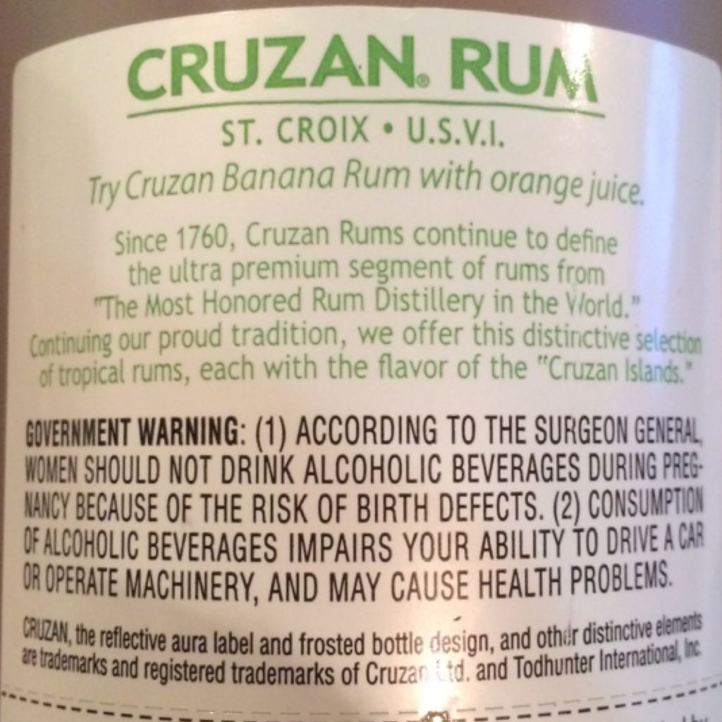 Cruzan Banana Rum - Cruzan International Ltd. (750 mL) alcohol collectible [Barcode 089016006213] - Main Image 2