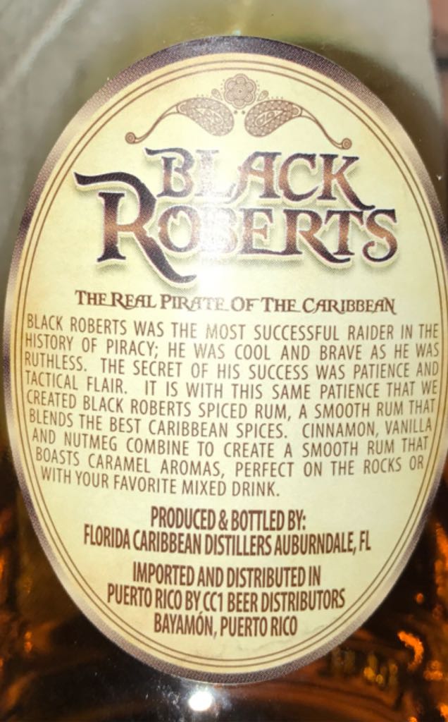 Black Roberts - Florida Caribbean Distillers (1000 mL) alcohol collectible [Barcode 089016012276] - Main Image 2