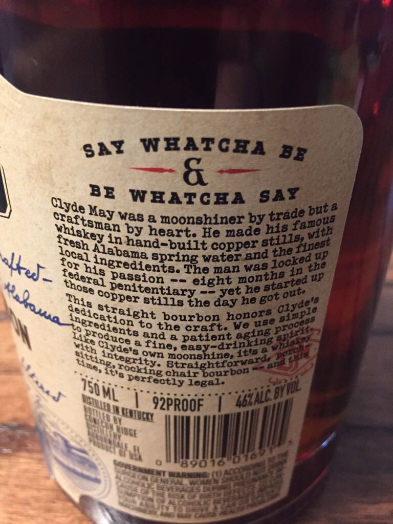 Clyde May’s Straight Bourbon Whiskey - Conecuh Ridge Distillery (50 mL) alcohol collectible [Barcode 089016016915] - Main Image 2
