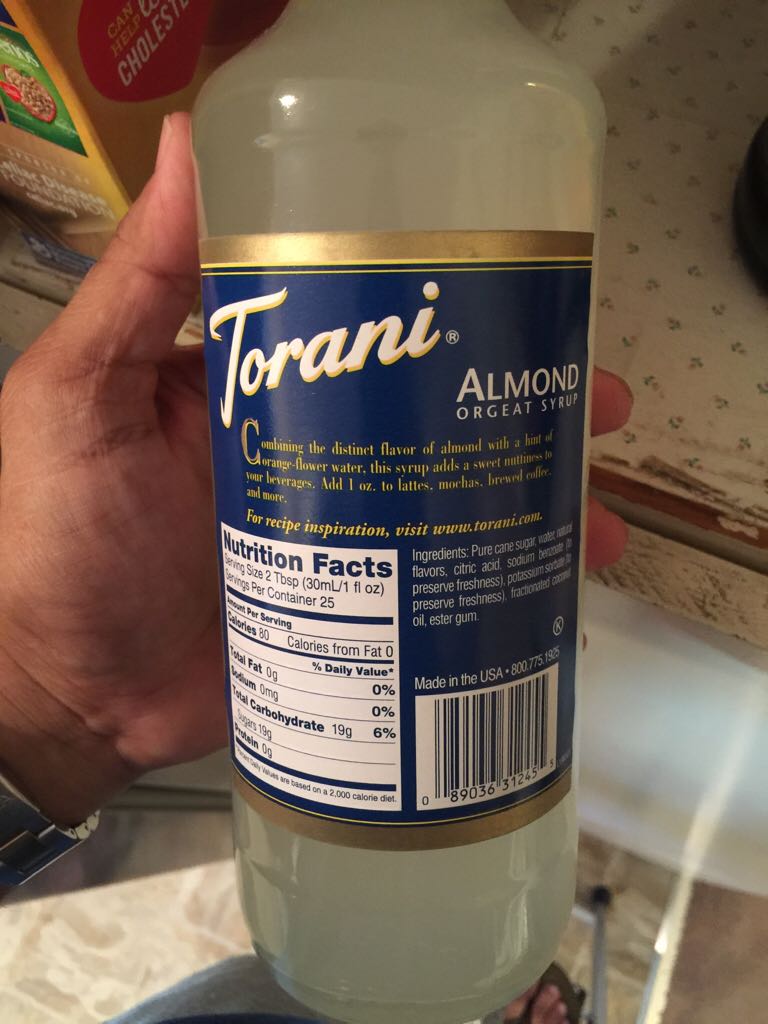 Torani- Almond Orgeat Syrup - Torani (750 mL) alcohol collectible [Barcode 089036312455] - Main Image 2