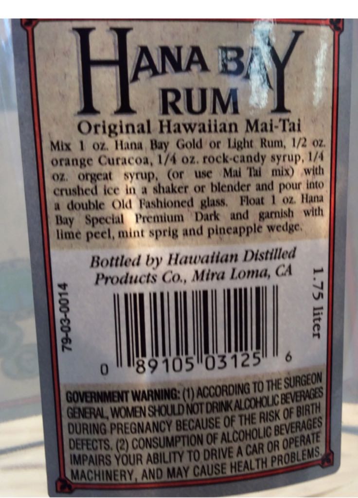 Hana Bay Rum - Hawaiian Distillers (1.75L) alcohol collectible [Barcode 089105031256] - Main Image 2