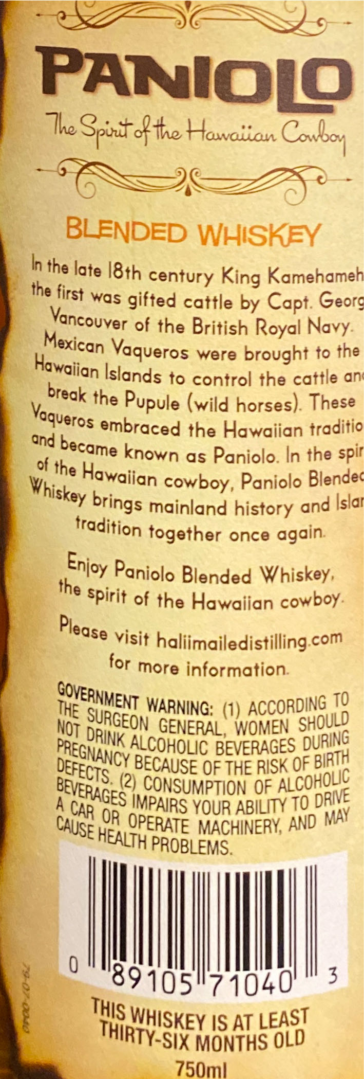 Paniolo Blended Whiskey - Haliimaile Distilling Co (750 mL) alcohol collectible [Barcode 089105710403] - Main Image 3
