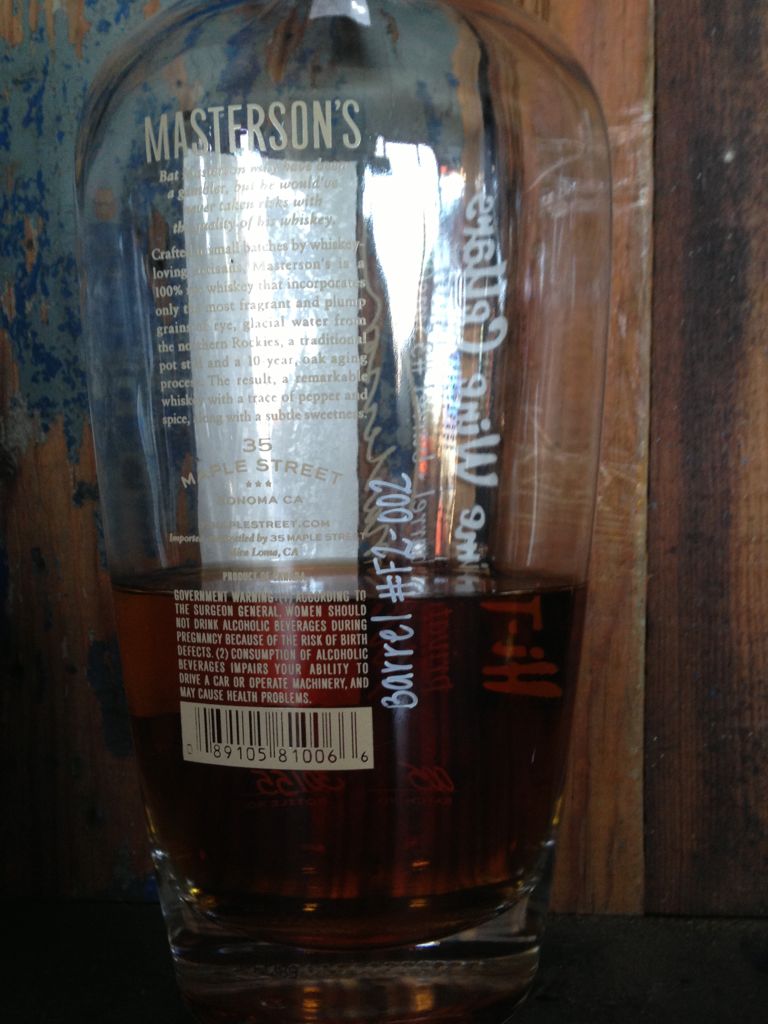 Mastersons 10yo Hi-times Private Barrel - 35 Maple St (750 mL) alcohol collectible [Barcode 089105810066] - Main Image 2
