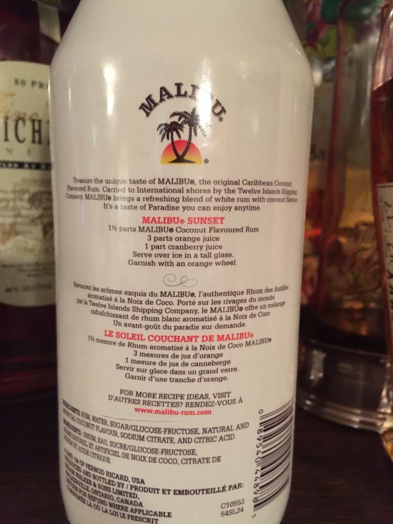 Malibu Rum  - Hiram Walker (750 mL) alcohol collectible [Barcode 089540448985] - Main Image 2