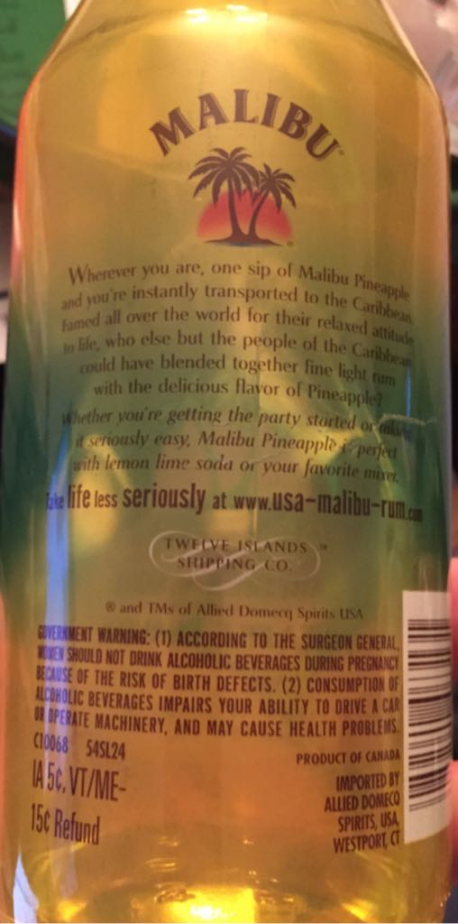 Malibu Pineapple Rum - Pernod Ricard USA (750 mL) alcohol collectible [Barcode 089540463131] - Main Image 2