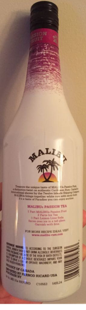 Malibu Passion Fruit Rum - Pernod Ricard USA (750 mL) alcohol collectible [Barcode 089540472393] - Main Image 2