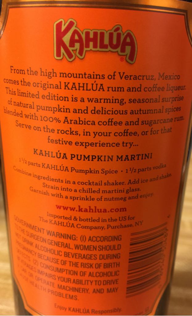 Kahlua Pumpkin Spice - The Kahlúa Company (750 mL) alcohol collectible [Barcode 089540504896] - Main Image 2