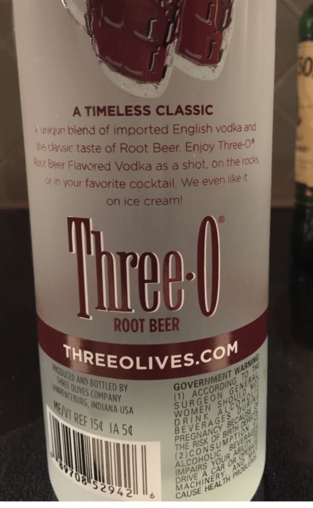Root Beer Vodka - Three Olives (750 mL) alcohol collectible [Barcode 089708529426] - Main Image 2