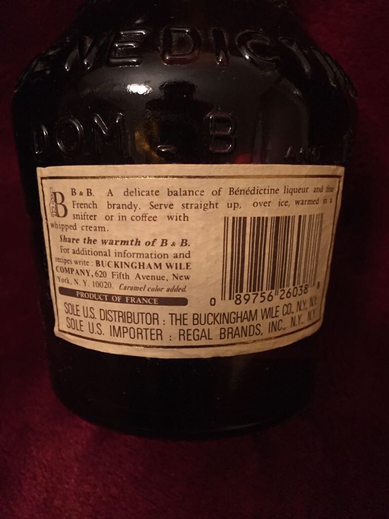 B and B Liqueur - Benedictine SA (945 mL) alcohol collectible [Barcode 089756260388] - Main Image 2