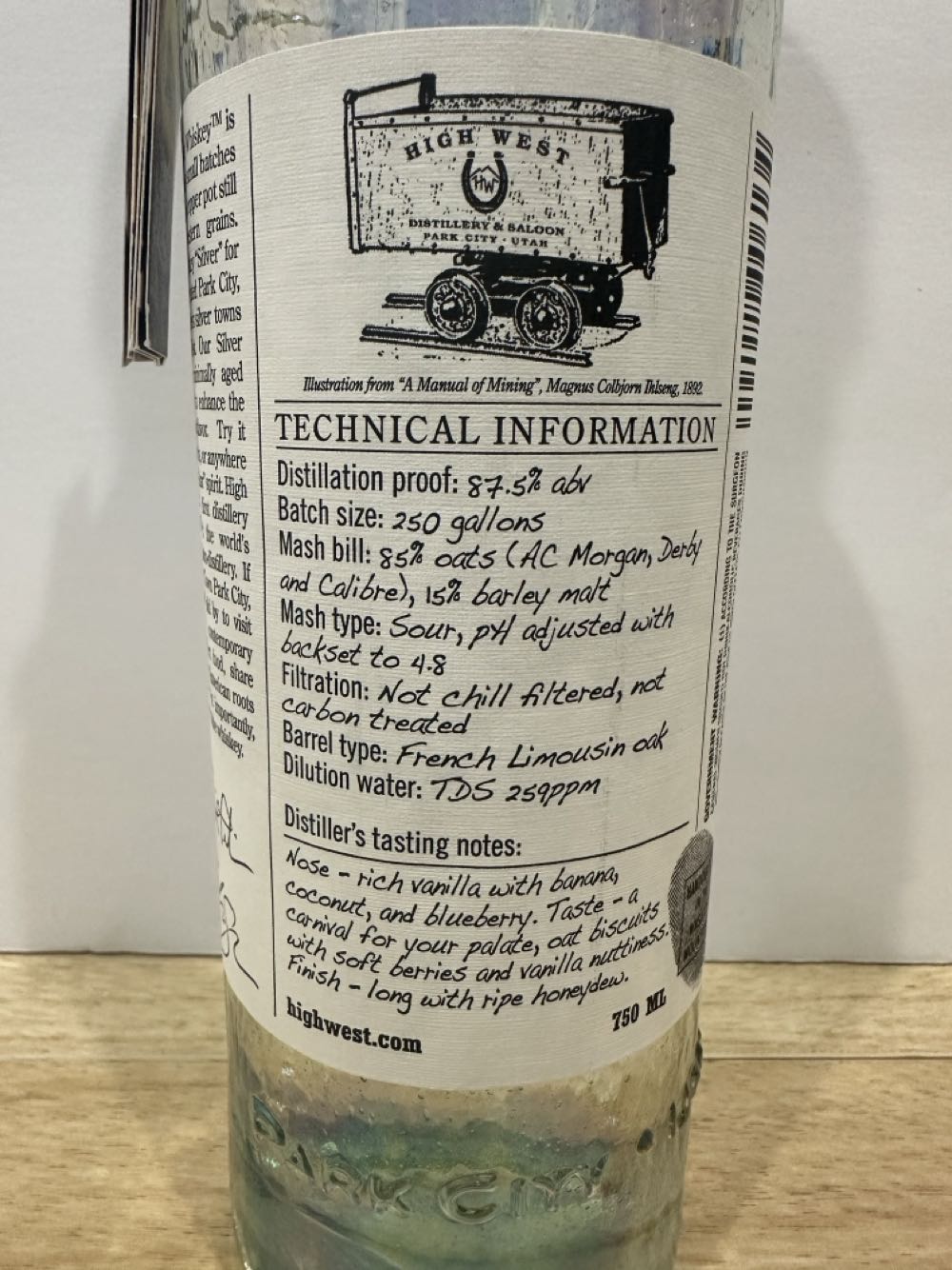High West Silver Whiskey Western Oat - High West Distillery (750 mL) alcohol collectible [Barcode 094922006134] - Main Image 3