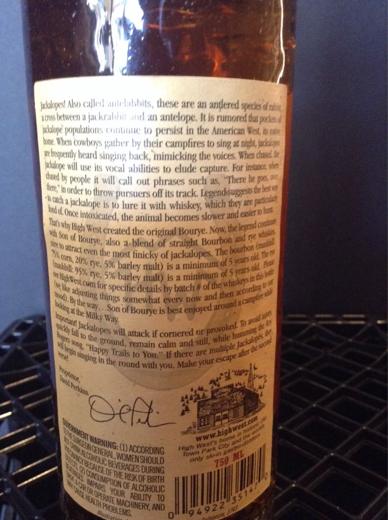 High West Son Of Bourye - High West Distillery (750 mL) alcohol collectible [Barcode 094922351470] - Main Image 2