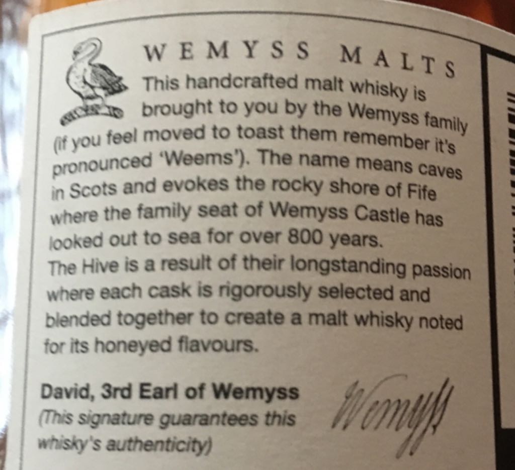 The Hive - Wemyss Vintage Malts Ltd (750 mL) alcohol collectible [Barcode 094922371249] - Main Image 2